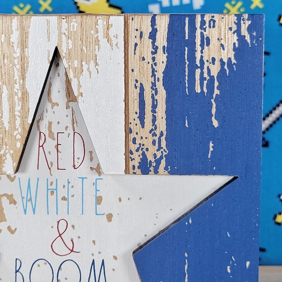 Rae Dunn 4th of July Red White & Boom Wooden 6x6 Patriotic Seasonal Decor New - Picture 6 of 8